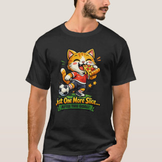 Funny Soccer Cat Eating Pizza Cartoon Design T-Shirt