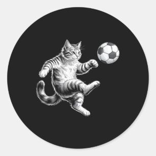 Funny Soccer Cat Men Women Kids  Classic Round Sticker
