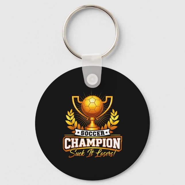Funny Soccer Champion Trophy  Key Ring (Front)