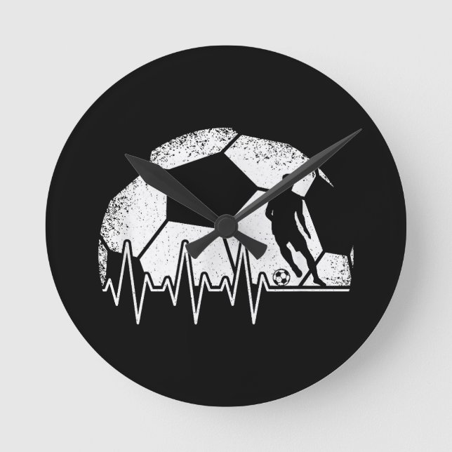 Funny Soccer Heartbeat Soccer Player Round Clock (Front)