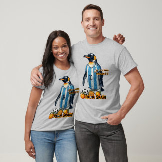 Funny Soccer Player Penguin from Argentine on Grey T-Shirt