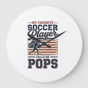 Funny Soccer Pops Vintage Engraving Shirt Design_1 Large Clock
