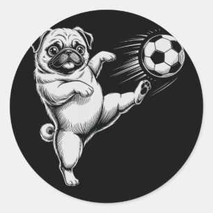 Funny Soccer Pug Dad Dog Play Club Goal Kids Game Classic Round Sticker