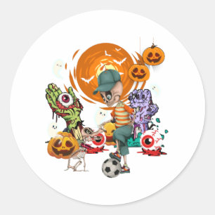 Funny Soccer Skeleton Halloween Scary Gift For Men Classic Round Sticker