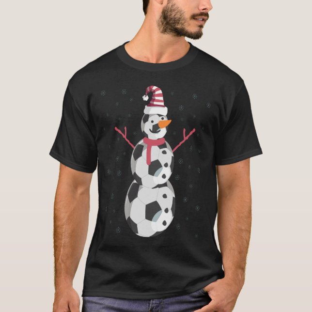 Funny Soccer Snowman Christmas New Year Gift T-Shirt (Front)