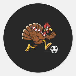Funny Soccer Turkey Dribble Goal Boys Thanksgiving Classic Round Sticker