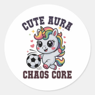 Funny Soccer Unicorn Cute Aura Chaos Core Winning Classic Round Sticker