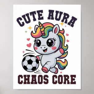 Funny Soccer Unicorn Cute Aura Chaos Core Winning Poster