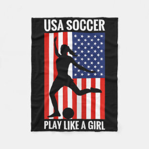 Funny Soccer Usa Soccer Play Like A Girl Fleece Blanket