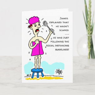 Funny Social Distancing Cartoon Man Towel Card