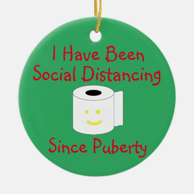 Funny Social Distancing Ceramic Ornament (Front)