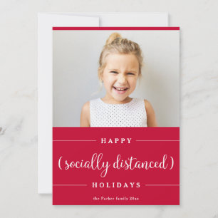 Funny Social Distancing Christmas Red Photo Holiday Card
