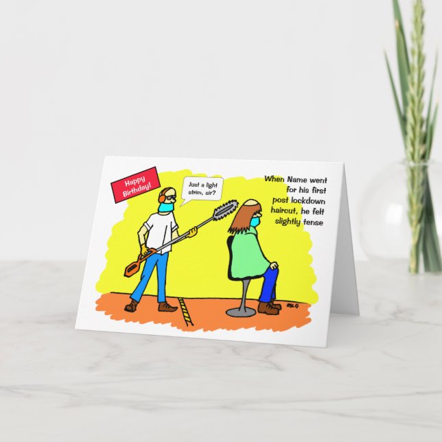 Funny Social Distancing Haircut Birthday Card (Front)