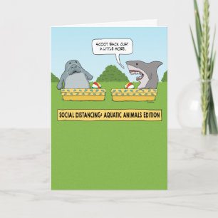 Funny Social Distancing Manatee and Shark Card