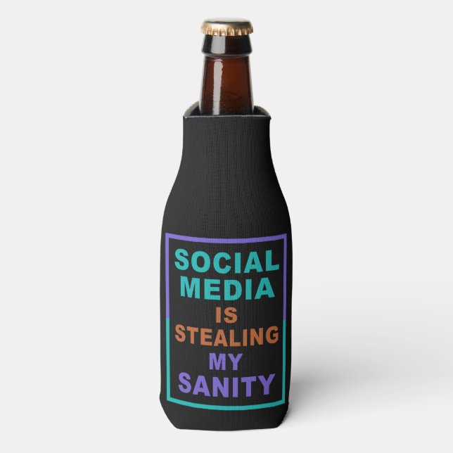 Funny “Social Media” custom monogram bottle cooler (Bottle Front)