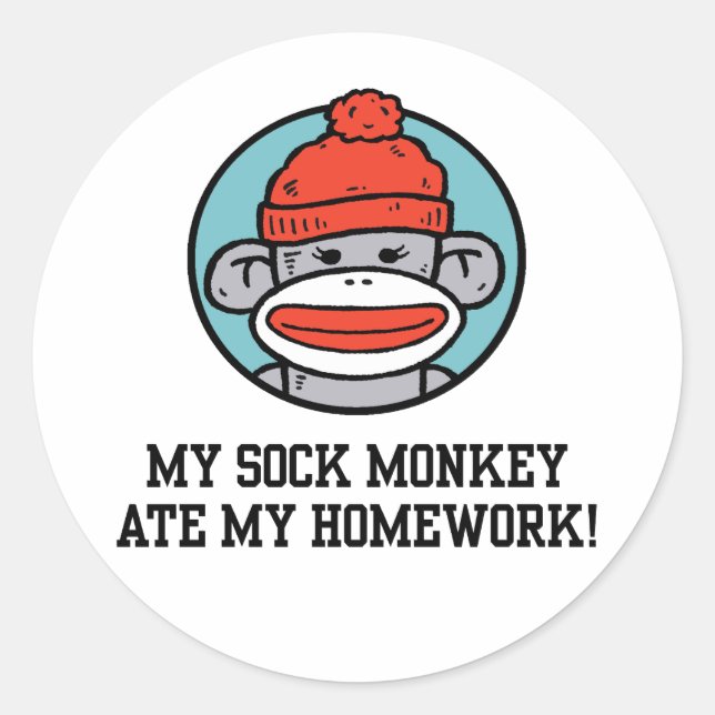 Funny Sock Monkey Classic Round Sticker (Front)