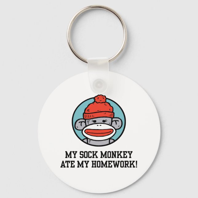 Funny Sock Monkey Key Ring (Front)