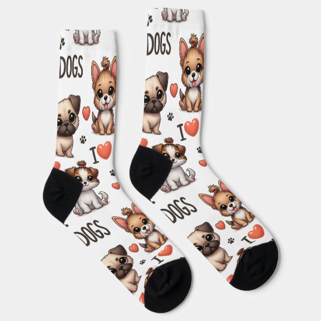 Funny Socks with I Love Dogs , Adorable Pet Lover  (Right)