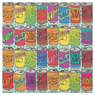 Funny Soda Cans Cool Food Pattern Fabric
