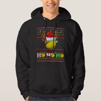 Funny Softball Ball Xmas Tree Lights Ugly Christma Hoodie