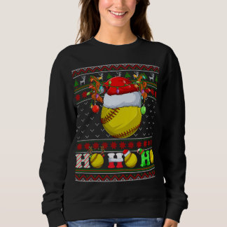 Funny Softball Ball Xmas Tree Lights Ugly Christma Sweatshirt