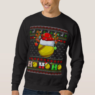 Funny Softball Ball Xmas Tree Lights Ugly Christma Sweatshirt