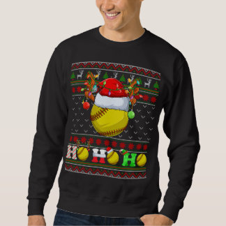 Funny Softball Ball Xmas Tree Lights Ugly Christma Sweatshirt