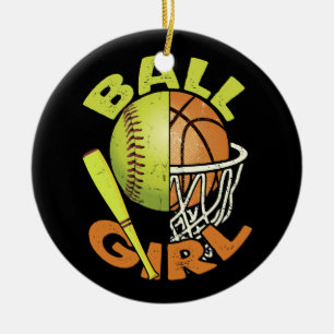 Funny Softball Basketball Girl Ceramic Ornament