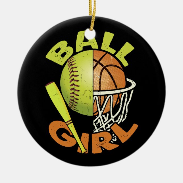 Funny Softball Basketball Girl Ceramic Ornament (Front)