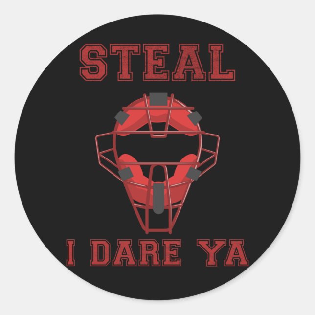 Funny Softball Catcher Steal Humour Baseball Classic Round Sticker (Front)