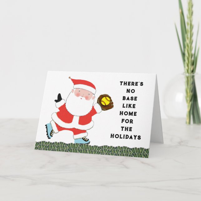 Funny Softball Christmas Holiday Cards (Front)