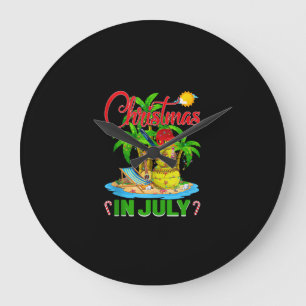Funny Softball Santa Hat Hawaiian Christmas In Jul Large Clock