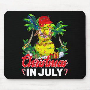 Funny Softball Santa Hat Hawaiian Christmas In Jul Mouse Pad