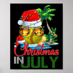 Funny Softball Santa Hat Hawaiian Christmas In Jul Poster