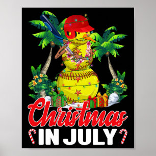 Funny Softball Santa Hat Hawaiian Christmas In Jul Poster