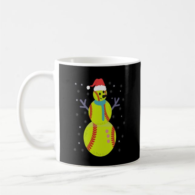 Funny Softball Snowman Christmas New Year Gift Coffee Mug (Left)