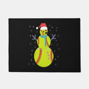 Funny Softball Snowman Christmas New Year Gift Doormat
