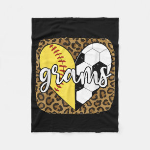 Funny Softball Soccer Grams Heart Leopard  Fleece Blanket