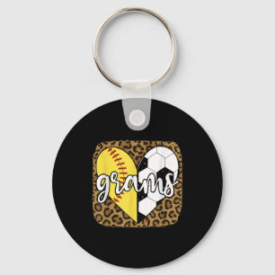 Funny Softball Soccer Grams Heart Leopard  Key Ring