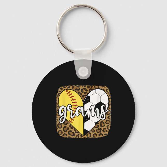 Funny Softball Soccer Grams Heart Leopard  Key Ring (Front)