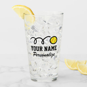 Funny softball sports cartoon custom name Birthday Glass