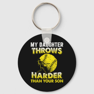 Funny Softll Dad Shirts My Daughter Throws Harder Key Ring