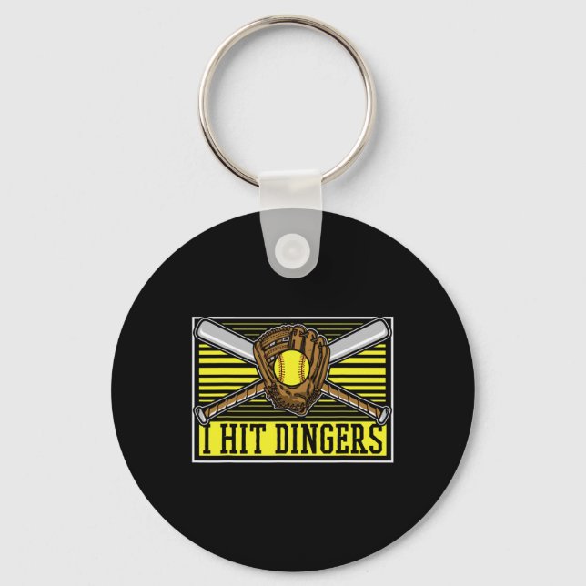 Funny Softll Tter Catcher Pitcher - I Hit Dingers  Key Ring (Front)