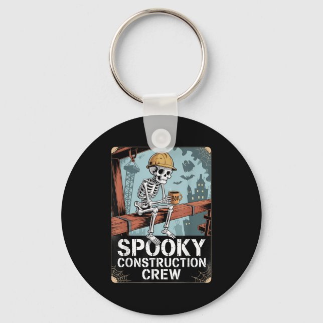 Funny Soky Skeleton Workers Halloween Construction Key Ring (Front)