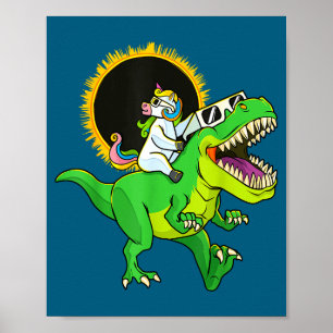 Funny Solar Eclipse Unicorn Riding Rex Poster