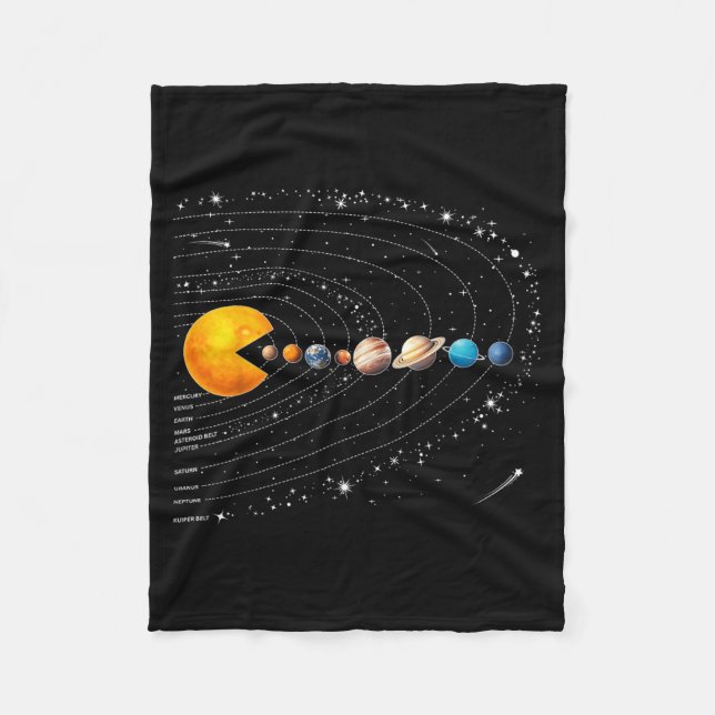Funny Solar System Planets Astronauts Space Video Fleece Blanket (Front)
