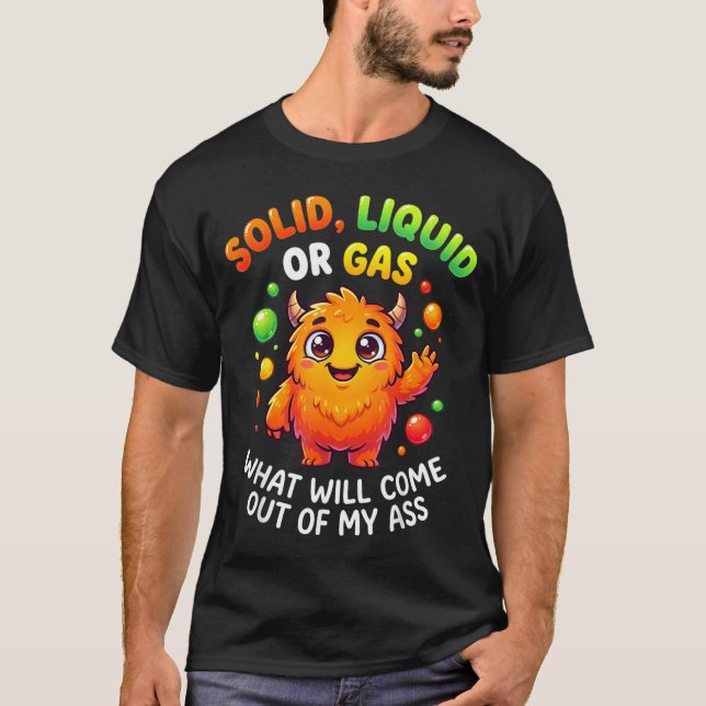 Funny Solid Liquid Or Gas Cat Physics Science T-Shirt (Front)