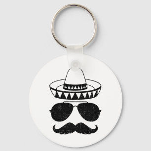 Funny Sombrero Face With Moustache For Mexican Cin Key Ring