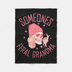 Funny Somebody's Feral Grandma Halloween Skeleton Fleece Blanket