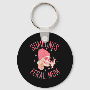 Funny Somebody's Feral Mum Halloween Skeleton Moth Key Ring